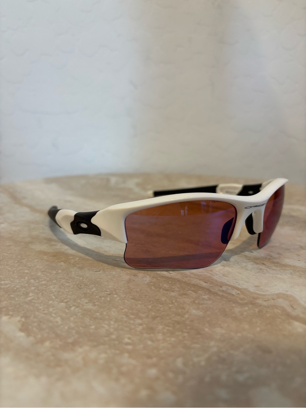 Oakley Flak 03-908 White & Black Frame Sunglasses with Red/Brown Lenses
